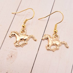 Gold Horse Dangle Earrings: Equestrian Jewelry Gift