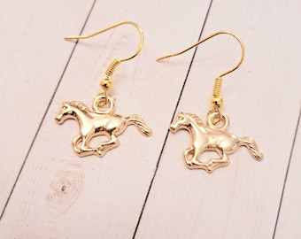 Gold Horse Dangle Earrings: Equestrian Jewelry Gift