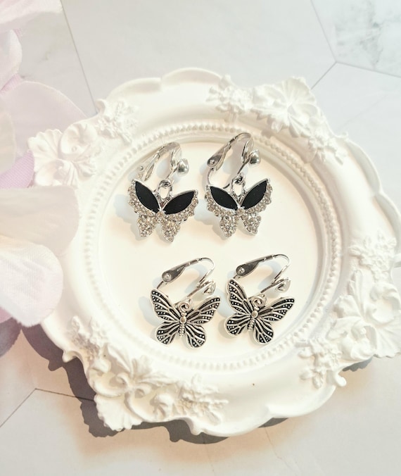 Orecchini A Perno A Forma Di Farfalla Con Cristalli - Argento Sterling