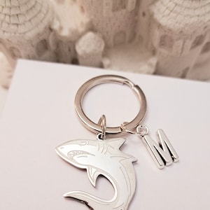 Shark Keychain with Custom Initial, Personalized New Driver Keychain, Ocean Beach Shark Lover gift for him