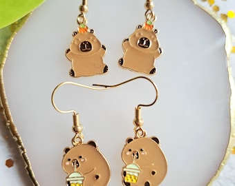 Pendientes colgantes de capibara, metal dorado, regalo para amantes de los animales