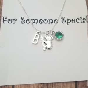 Collar de oso Koala, pendientes de animales, regalo de oso Koala, collar de animales del zoológico, collar de encanto para niñas, collar de piedra de nacimiento, regalo de cumpleaños