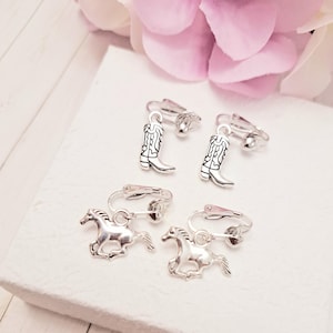 Cowboy boot earrings, clip on earrings, non pierced earrings, cowboy boot earrings, gift for her, Birthday gift, horse earrings