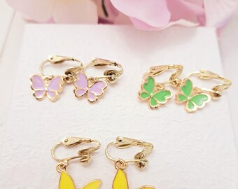 Butterfly Dangle Clip On Earrings: Gold Summer Jewelry, Set of 3