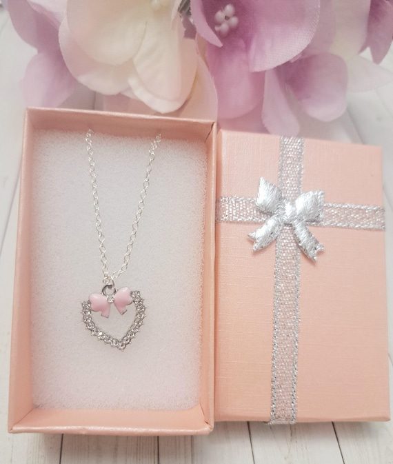 Coquette Heart Necklace, Coquette Bow Charm Necklace, Heart
