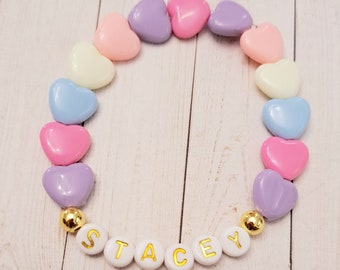 Personalized Kids Bracelet: Pastel Heart Bead Name Jewelry