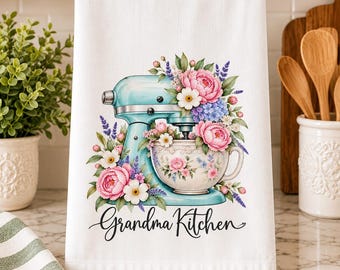 Strofinaccio da cucina personalizzato, strofinaccio da cucina con motivo floreale, strofinaccio da cucina in cotone con nome personalizzato, regalo per la cucina della nonna, regalo per la nonna appassionata di pasticceria, regalo per pasticcere