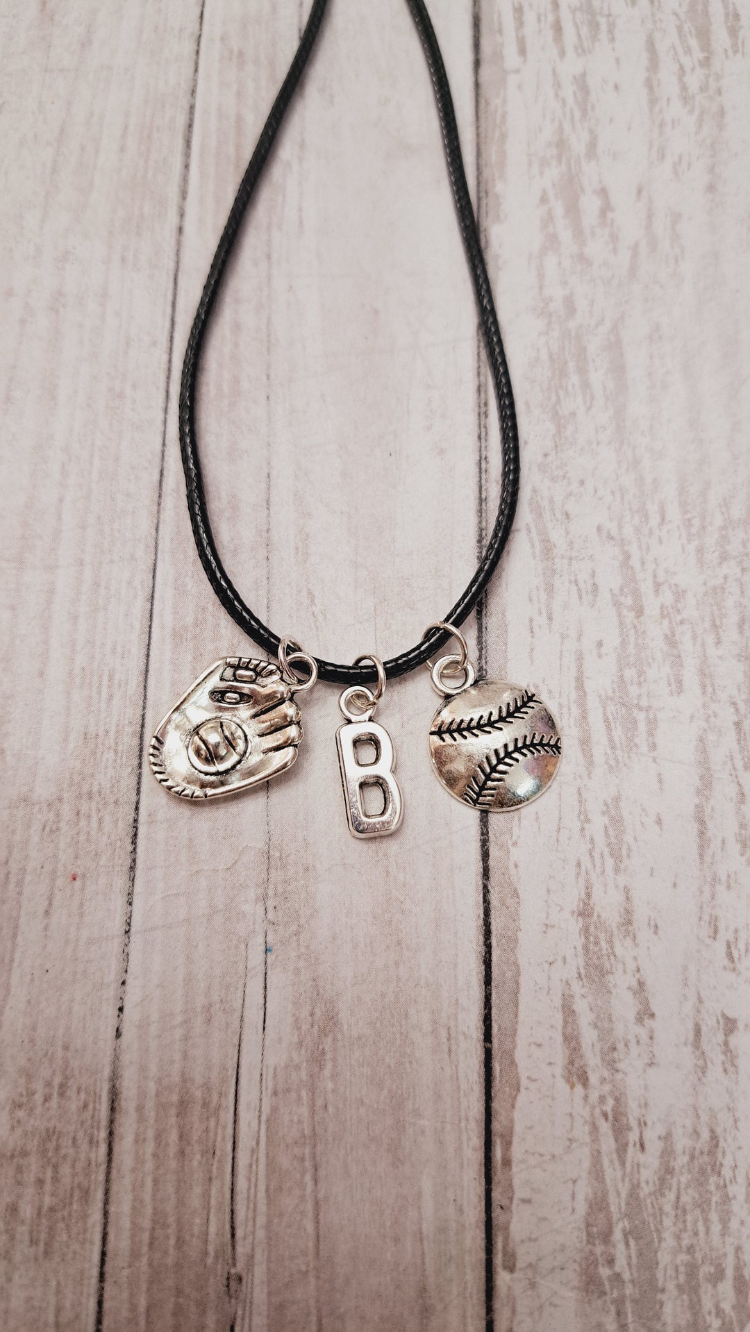 2PCS Baseball Necklace Bracelets Set Cross Pendant Handmade Adjustable