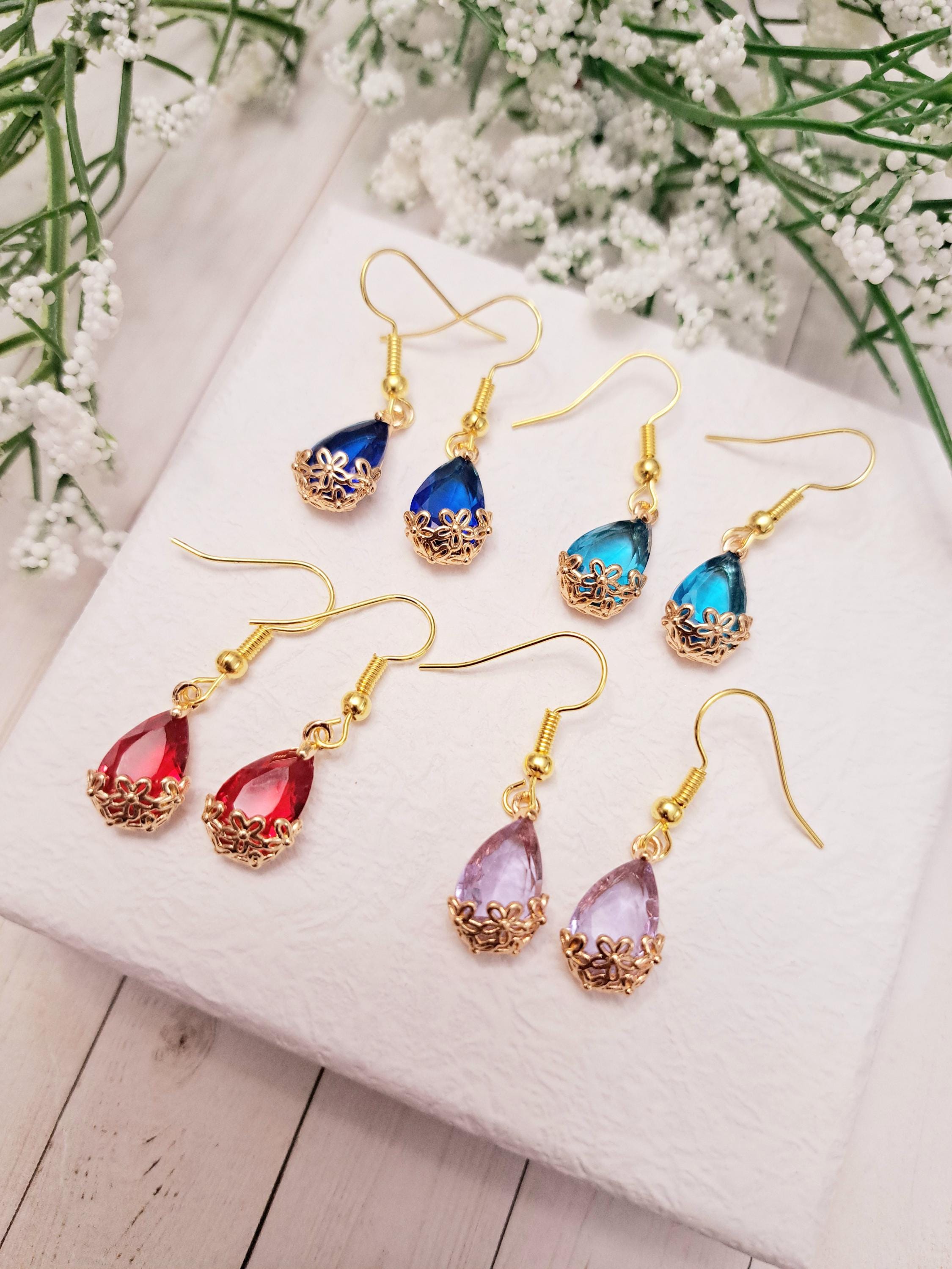 Crystal Teardrop Earrings: Vintage Floral Copper Filigree, Formal Jewelry