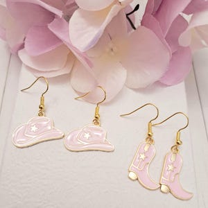 Pink Cowboy Hat and Boot Earrings: Western Cowgirl Jewelry Set