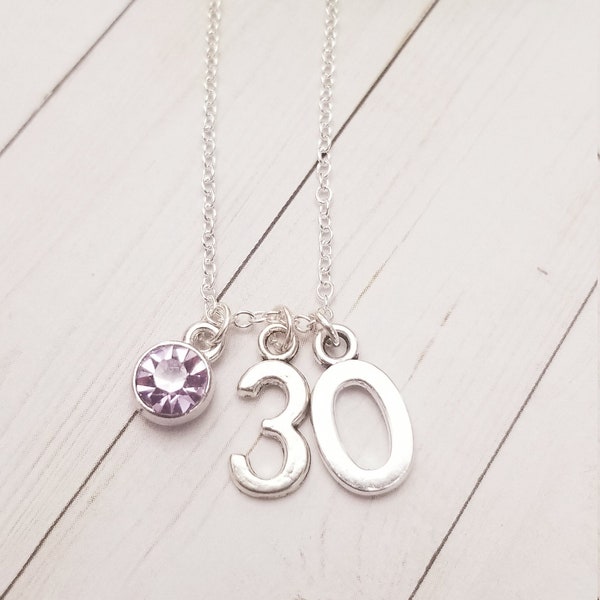 30th birthday gift for women,30th birthday necklace,number necklace,gift for her,30 th birthday,birthstone necklace