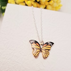 Monarch Butterfly Charm Necklace: Orange & Black Jewelry Gift