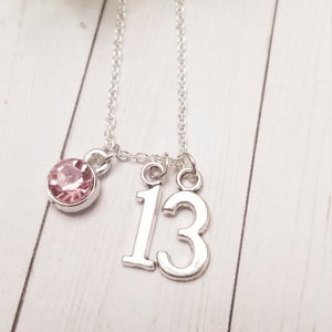 Thirteen year old birthday gift,13 birthday necklace,gift for her,girls charm necklace,teenager gift,birthstone necklace image 1