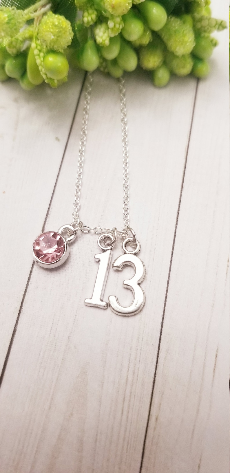 Thirteen year old birthday gift,13 birthday necklace,gift for her,girls charm necklace,teenager gift,birthstone necklace image 1