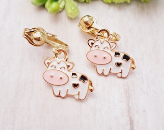 Cow clip on earrings,clip in earrings,girls clip on earrings,non pierced earrings,cow gift ideas