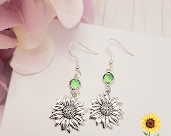 Sunflower Dangle Earrings: Silver Charm Jewelry