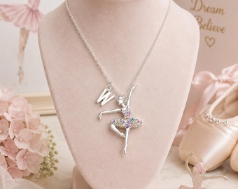 Personalized Ballerina Initial Necklace: Sterling Silver Dance Gift