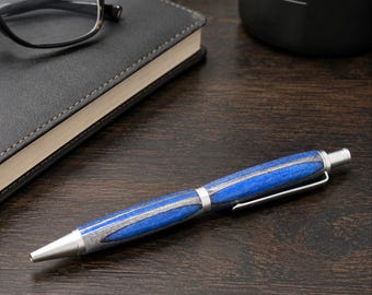 Handcrafted Blue & Gray Wooden Gel Pen