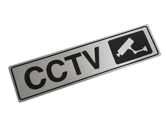 Silver CCTV Adhesive Sign - Warning, Notice, Brushed Silver, for business, restaurants, bars, hotels, schools, cafe