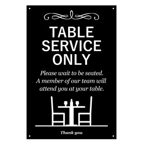 Table Service Only, LARGE Size, Indoor / Outdoor Sign - Black & White 3mm Engraved Acrylic