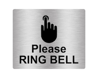 Black Size 12cm x 10cm Please Ring Bell Sign Adhesive Sticker Notice SILVER//GOLD//BLACK engraved with Universal Icon Symbol and Text