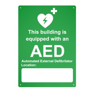 A4 Size Automated External Defibrillator Sign - Durable Aluminum Composite, UV Printed for Exterior Use, 4 Mounting Holes