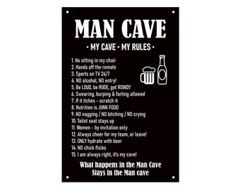 Man Cave Rules - Novelty Fun Sign Plaque, Father's Day Gift, Dad's Birthday
