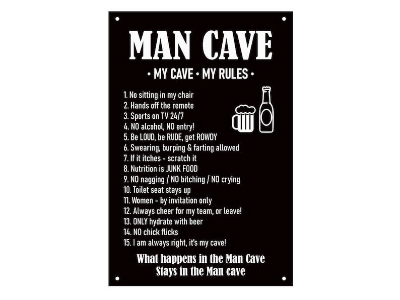 Man Cave Rules Novelty Fun Sign Plaque, Father's Day Gift, Dad's Birthday image 1