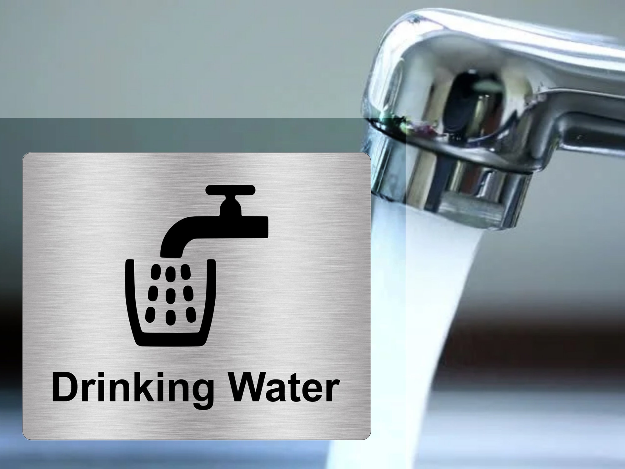Drinking Water - CARTELLO SEGNALETICO UNI ISO 7010 In Adesivo Resistente Pannello In Forex Pannello In Alluminio