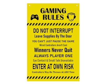 Gaming Gamers Rules, Novelty Sign - Door or Bedroom Sign / Gift