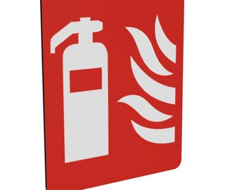 Röd & vit brandsläckarskylt: UV-tryckt, självhäftande baksida (120 mm x 90 mm)