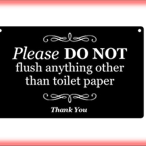 Elegante placca in bianco e nero per WC, bagno, WC, fossa settica: non sciacquare nient’altro che la carta igienica. Appendete con spago