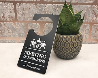 Meeting In Progress, Do Not Disturb - Room Hanger Door Sign - for Business, Corporate, Meeting Rooms, Home Office