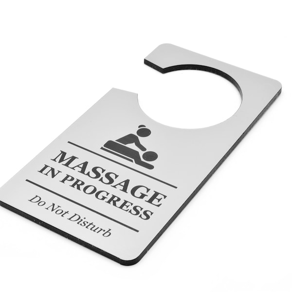 Massage en cours, Ne pas déranger - Plaque de porte de chambre - pour salons de beauté, spas, salons de massage, salles de soins, argent ou bois