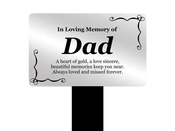 DAD Heart Memorial Remembrance Plaque Stake Grave Marker Plant Marker Waterproof Black and White Acrylic Outdoor Tribute
