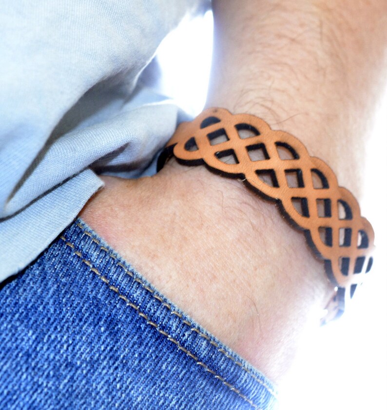 Anchor Design Tan Buffalo Hide Hand Made Leather Bracelet