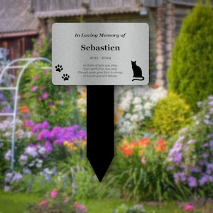 Pet Cat Memorial - Engraved stake, personalised with your customisation, outdoor grave marker
