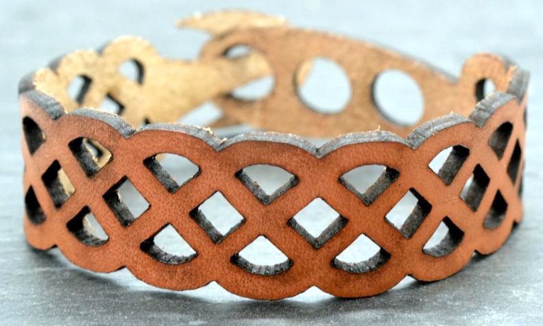 Anchor Design Tan Buffalo Hide Hand Made Leather Bracelet