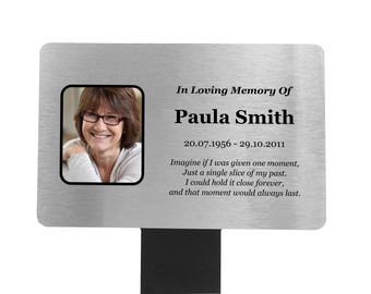 Placa memorial personalizada com estaca - adicione sua foto e texto, marcador de túmulo externo