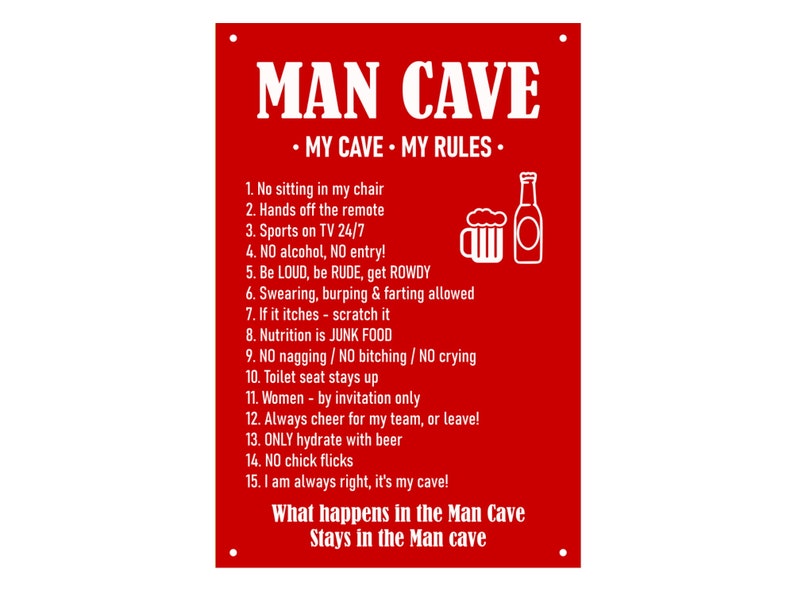 Man Cave Rules Novelty Fun Sign Plaque, Father's Day Gift, Dad's Birthday image 2