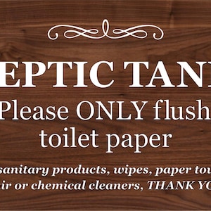 Septic Tank Sign With Adhesive - Stylish Wood Effect, Plaque for Toilet, Bathroom, W.C, Septic Tank