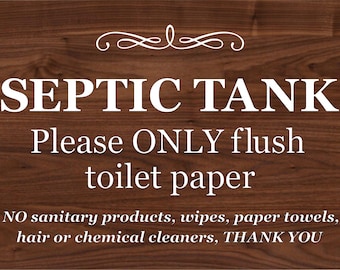 Septic Tank Sign With Adhesive - Stylish Wood Effect, Plaque for Toilet, Bathroom, W.C, Septic Tank