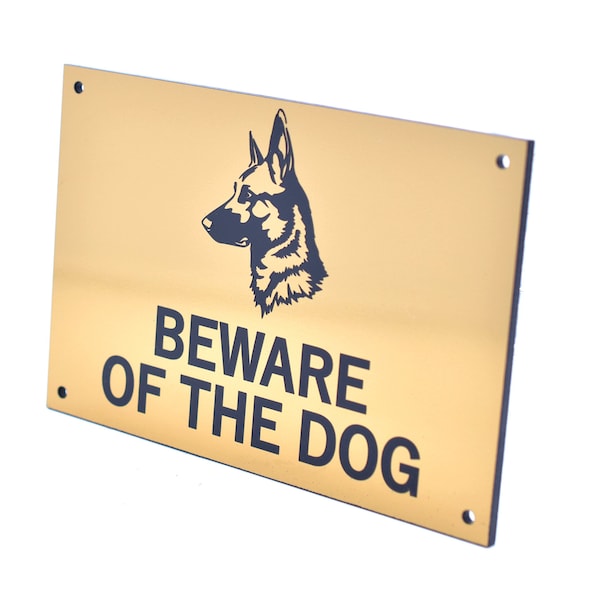 Panneau Attention au chien/aux chiens, Avertissement - Différentes races, Or, argent, Cuivre