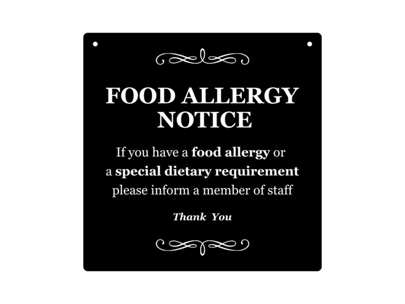 FOOD ALLERGY NOTICE Ideal for restaurants, cafes, bars, pubs, take-aways or market stalls serving food Black