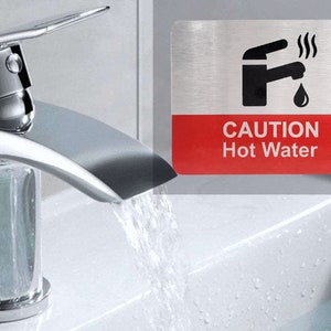 Caution Hot Water - Adhesive Metal Sign