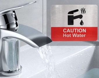 Attenzione acqua calda - Targa adesiva in metallo