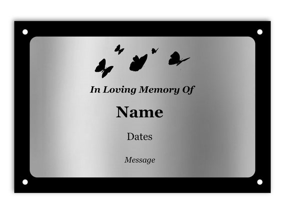 Placa conmemorativa personalizada, marcador de tumba, placa de  recuerdo, para exteriores, placa conmemorativa interior (negro/plateado) :  Patio, Césped y Jardín