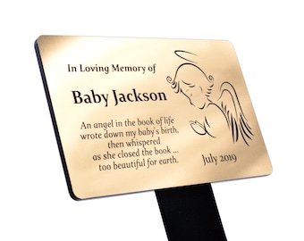 Personalised Baby Memorial Stake - engraved plaque with an Angel, grave marker, outdoor, garden, waterproof