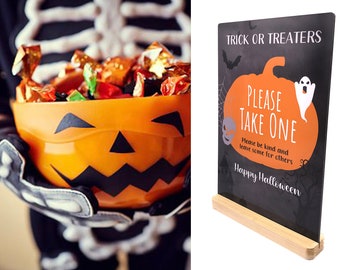 Happy Halloween 'Trick Or Treaters, Please Take One' Outdoor Sign For Candy / Sweet Bowl