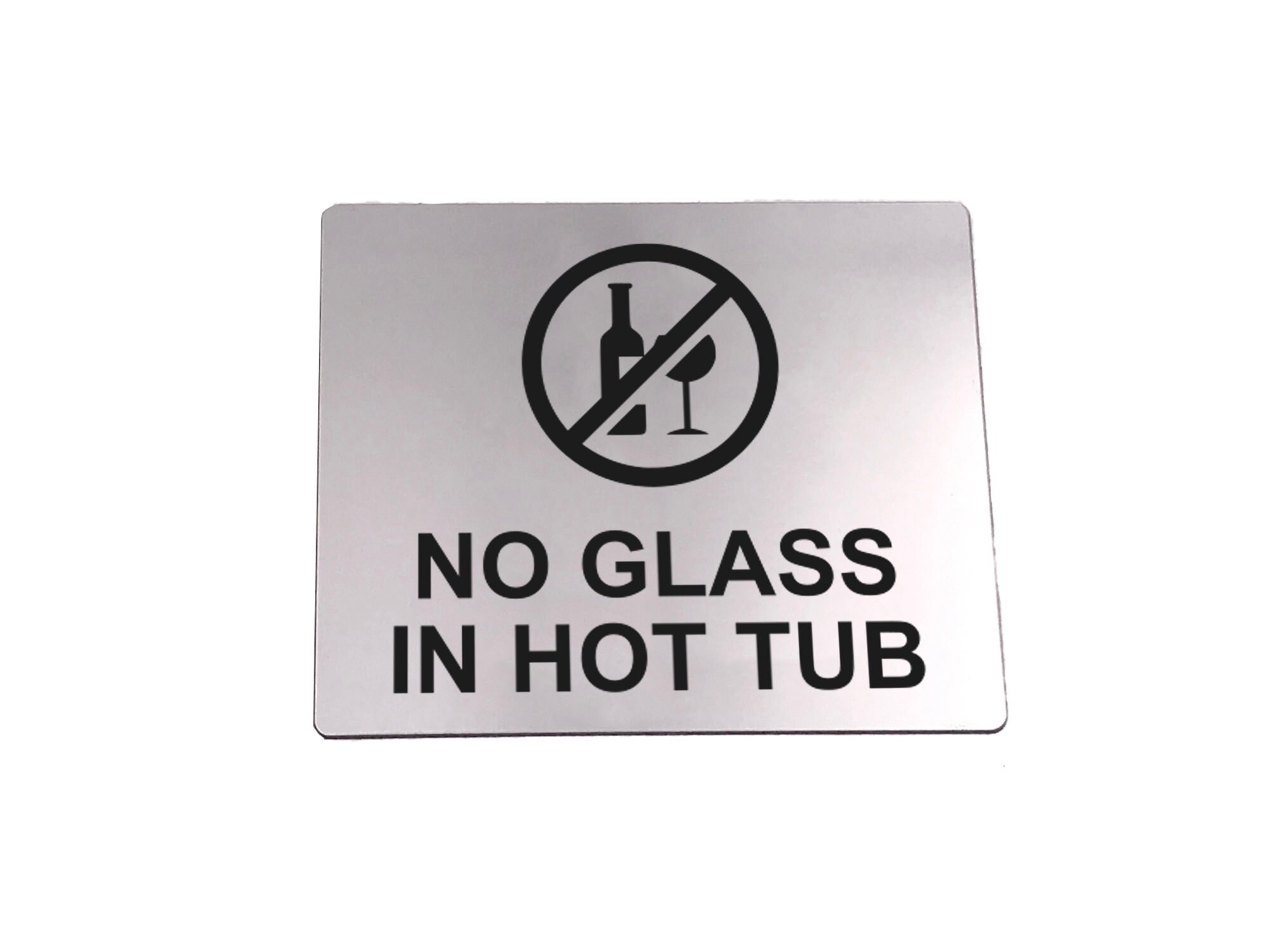 No Glass In Hot Tub Sticker Engraved No Glass In Hot Tub Silver Gold Yellow Universal Symbol and Text 12cm x 10cm (Gold